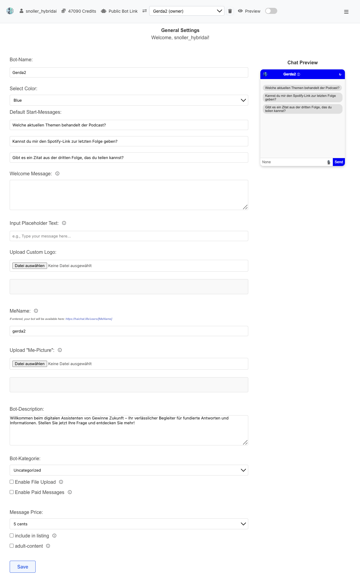 General Settings Configuration Interface